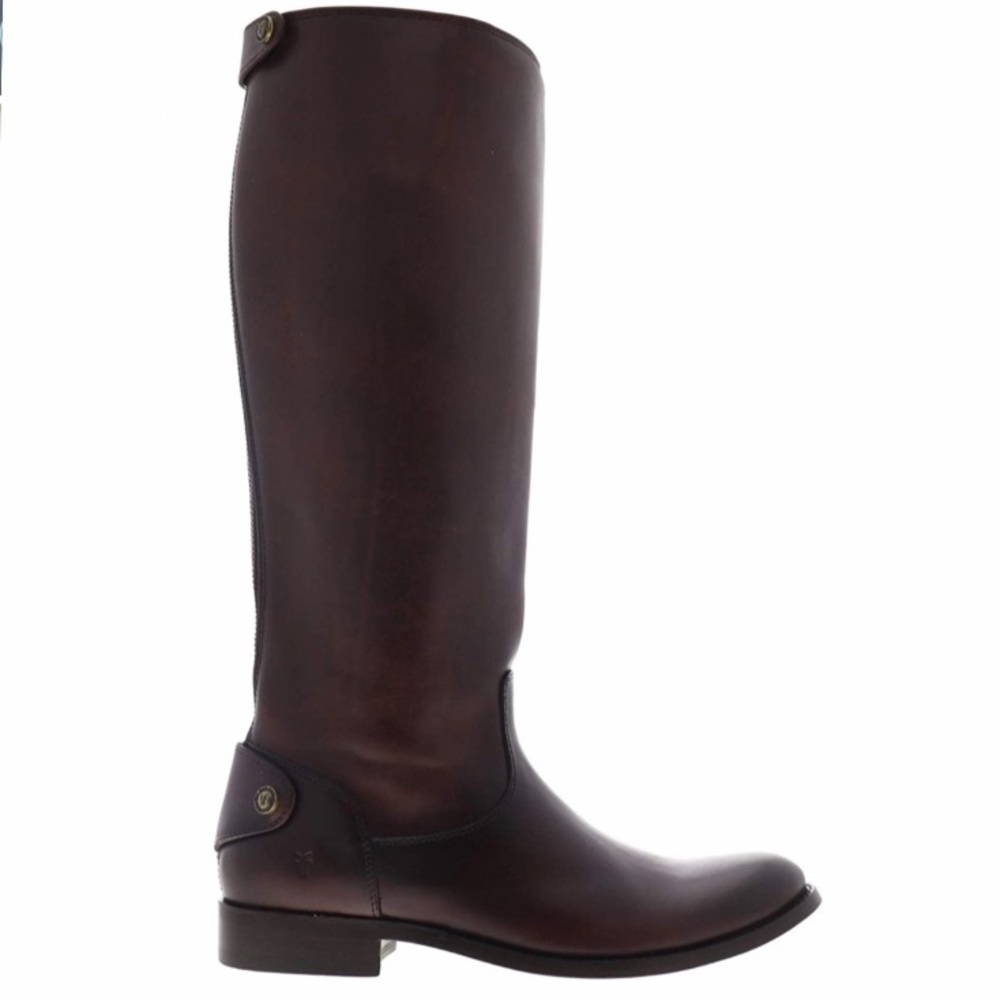 FRYE Melissa Button Brown Leather Back-Zip Riding Boots